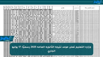 وزارة التعليم تعلن موعد نتيجة الثانوية العامة 2025 رسميًا: 17 يوليو الجاري